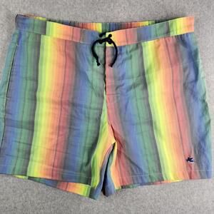 Etro Swim Shorts Mens XL Multicolor Rainbow Stripe Mesh Lined Made In Italy